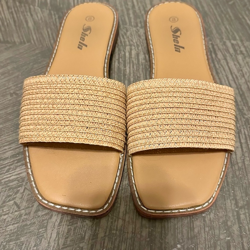 Stellah Tan Raffia Slide Sandals